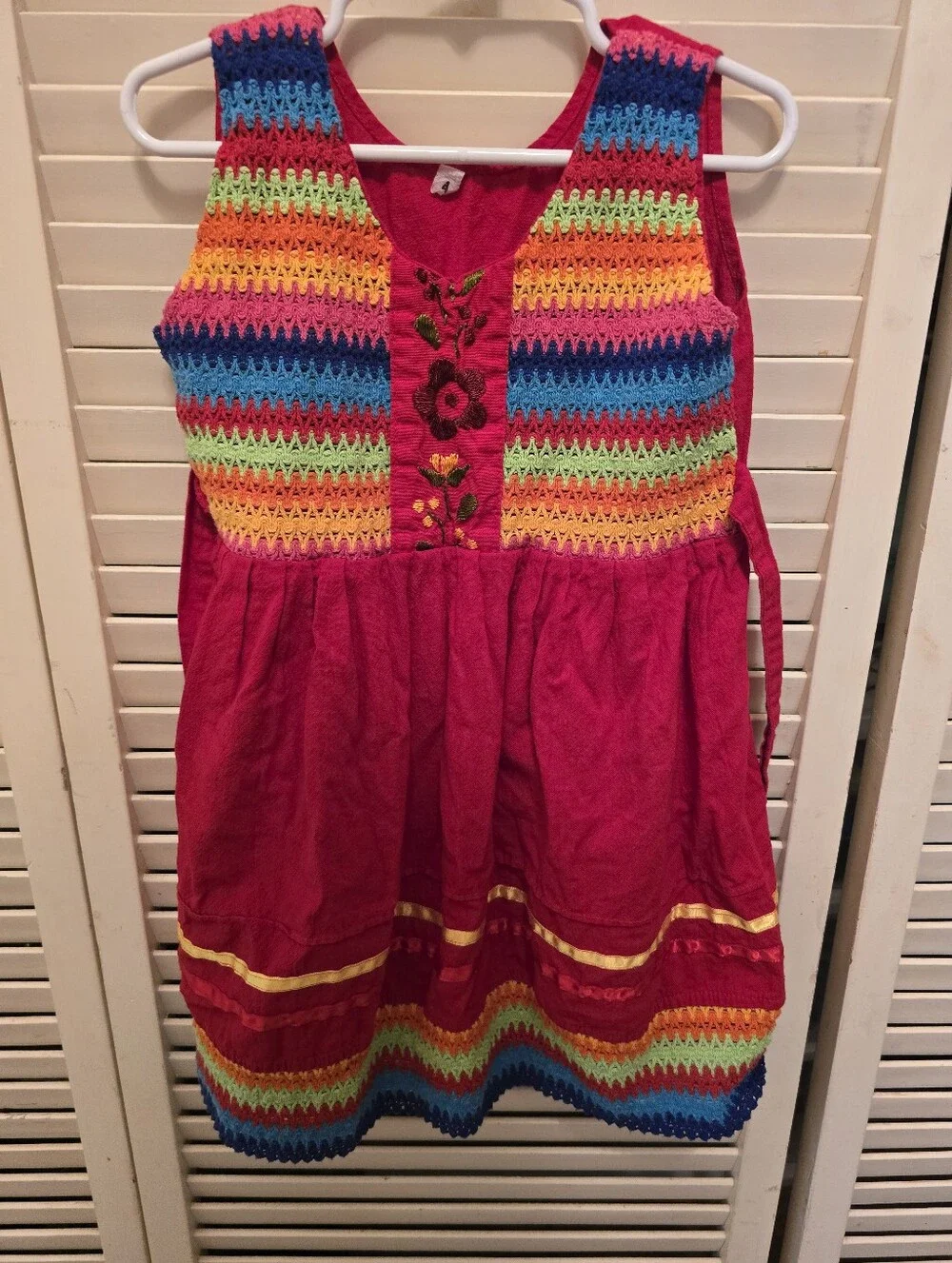 Girls Red Rainbow Ribbon Dress